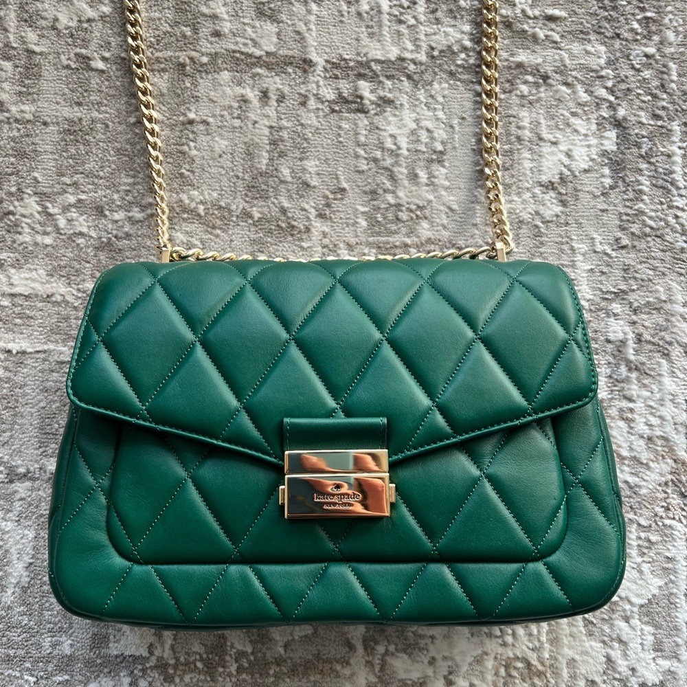 Kate Spade Green Quilted Crossbody Bag with Gold Chain - Picture 2 of 5